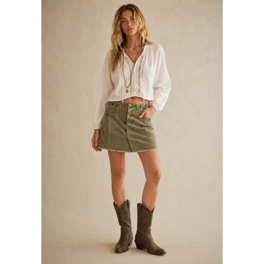 Oli & Hali Skirt Washed Corduroy Women Sz XL Faded Green Indie Sleaze Festival